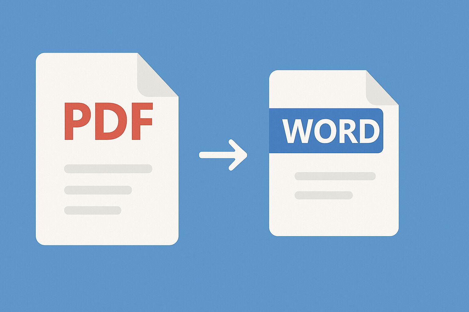 Illustration showing a PDF document icon transforming into a Word document icon.