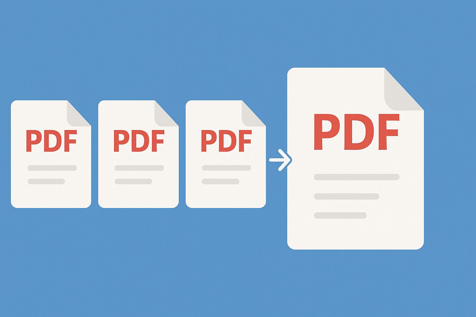 Illustration showing multiple PDF documents merging into one.