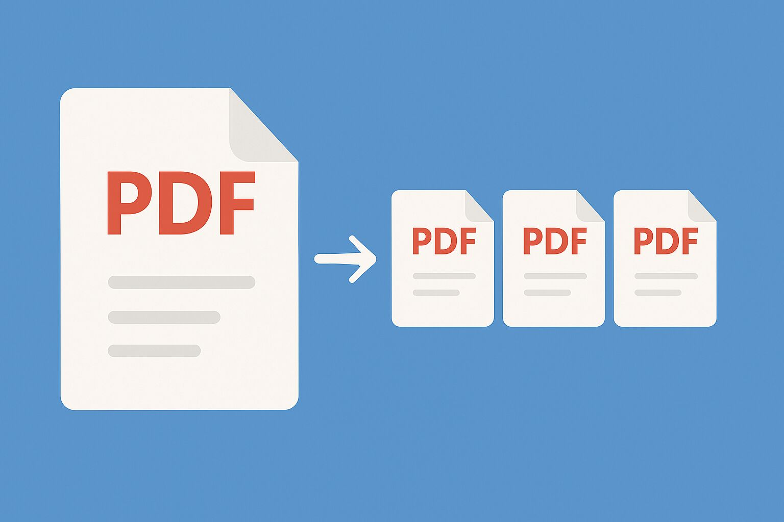 Illustration showing a PDF document being split into multiple smaller files.